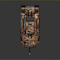 Armored Military Vehicle With Brown Blue Camouflage Paint Tracks Cannon And Top Equipment