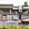 Modern Detached Villa Featuring Glass Curtain Wall Courtyard Car Parking And Greenery