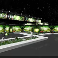 Modern Indoor Exhibition Space With Green Laser Beams White Platform Green Plants And Deer Models