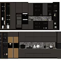 Modern Dark Kitchen Interior With Glass Door Cabinets Drawers And Appliances