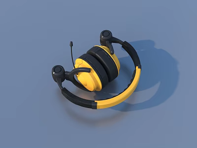 Practical Yellow and Black Headphones with Microphone for Daily Use 3d model