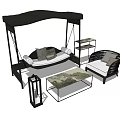Outdoor Leisure Chairs With Canopy Swing Wicker Seating Coffee Table And Lantern Lamp