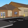 Fire Station Exterior Design With Multiple Garage Doors Brown Roof And Parking Lot