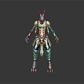 Futuristic Mythical Creature With Antler Horns White Orange Blue Armored Design