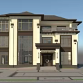 Detached Villa With Modern Chinese Style Two Story Design Large Windows Courtyard And Greenery