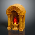 Traditional Arch Design Fireplace With Carved Stone Columns And Burning Flames