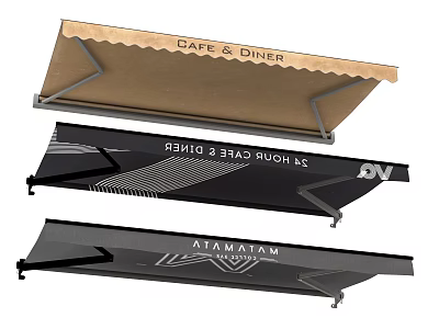 Stylish Awning Designs for Cafe Diner with Branding Logos and Modern Frames 3d model