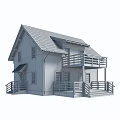 Detached House With White Exterior Black Roof Balcony And Wooden Railings