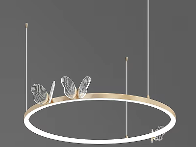 Modern Circular Ring Chandelier With Gold Metal Frame And Butterfly Decorative Elements 3d model