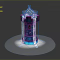 Cartoon Style Magical Tower With Blue Glowing Lights And White Energy Lines
