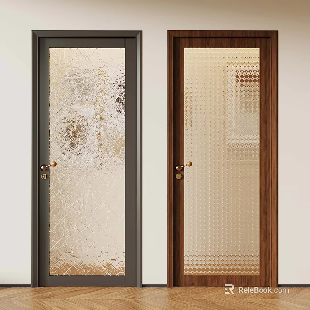 Elegant Glass Doors With Dark And Wooden Frames And Intricate Patterns 3d model