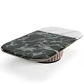 Modern Coffee Table With Black And White Marble Top And Brown Ribbed Base