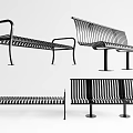 Multiple Designs of Outdoor Chairs Featuring Metal Frames and Slatted Seats