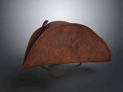 Brown Leather Pirate Hat With Cross Stitching And Eye Patch Design 3d model