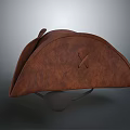 Brown Leather Pirate Hat With Cross Stitching And Eye Patch Design 3d model