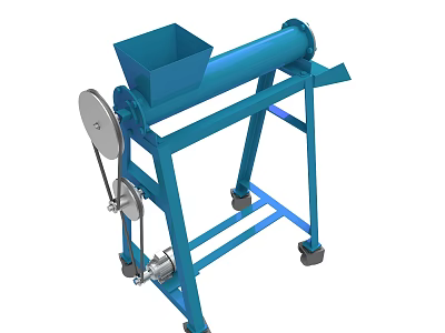 Sturdy Blue Mobile Industrial Machine with Hopper Frame and Wheels 3d model