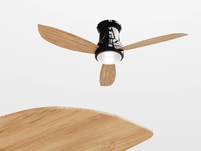 Air Conditioner Ceiling Fan with Wooden Blades Black Motor and Built in Light 3d model