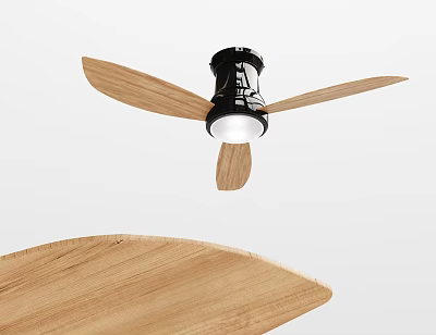 Air Conditioner Ceiling Fan with Wooden Blades Black Motor and Built in Light 3d model