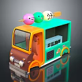 Colorful Cartoon Style Food Truck With Three Round Models On Roof Green Orange Brown Design