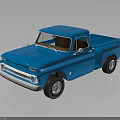Classic Blue Pickup Truck With Retro Design On Reflective Dark Surface