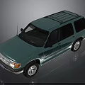 Vintage Teal SUV Car With Roof Rack Chrome Accents And Shiny Exterior