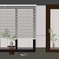 Modern White Horizontal Blinds Interior Design With Window Wooden Door And Potted Plant
