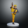 Character In Yellow And Black Outfit With Crown In One Legged Stance On White Base
