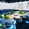 Modern Stage Design With Water Features Decorative Plants Lighting And Steps 3d model