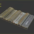 Row Of Architectural Building Models With Arched Windows And Metal Roofs
