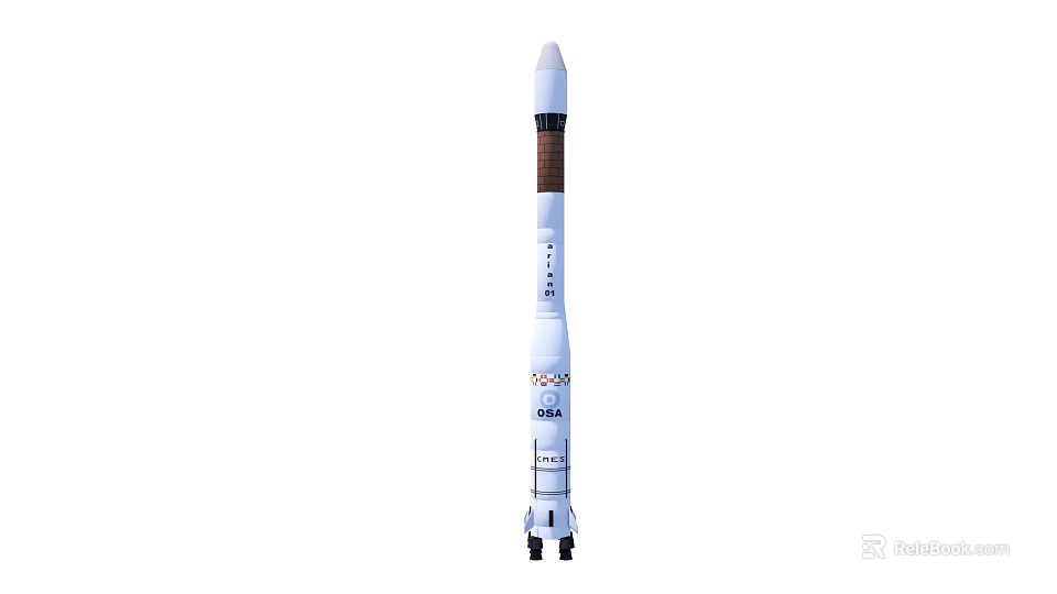 Tall White Space Rocket With Payload Fairing And Engine Components 3d model 