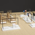 Modern Retail Display Shelves With White Base Black Frame And Multiple Tiers For Products