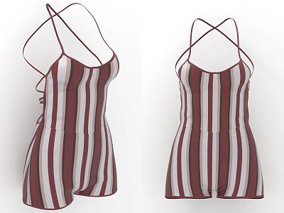 Stylish Striped Sleeveless Romper With Crossed Shoulder Straps And Casual Design 3d model