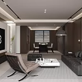 Modern Living and Dining Room Interior With TV Wall Bookshelf And Coffee Table