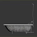 Freestanding White Marble Bathtub With Metal Legs Chrome Faucet And Drain Pipe On Dark Background