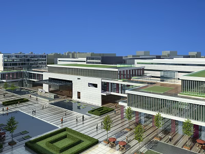 Modern Industrial Factory Buildings With Green Roofs Open Plaza And Glass Curtain Walls 3d model