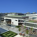 Modern Industrial Factory Buildings With Green Roofs Open Plaza And Glass Curtain Walls