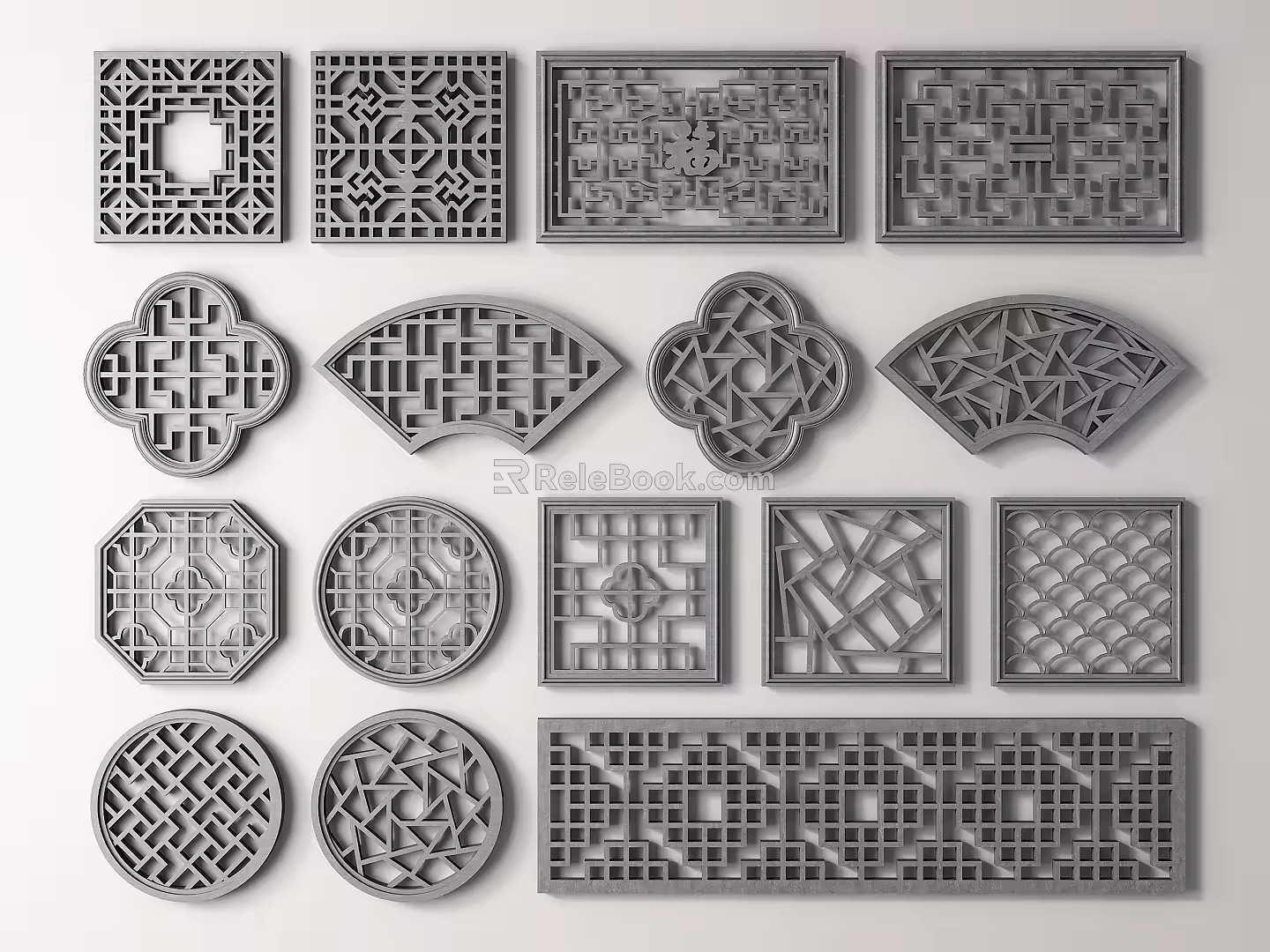 Chinese-style openwork window grilles pane 3d model