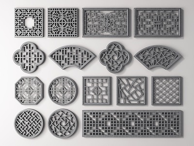 Chinese-style openwork window grilles pane model