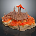 Decorative Lava Scene Model With Wooden Platform Red Canopy And Rock Structure 3d model
