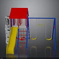 Colorful Playground Structure With Red Roof Yellow Slide And Blue Swing Set