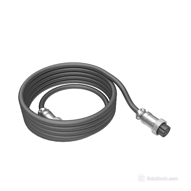 Heavy Duty Flexible Industrial Cable With Metal Plug Connector And Durable Design 3d model 