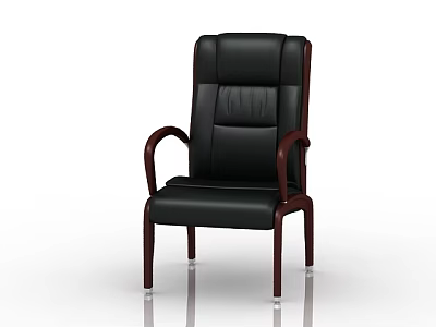 Black Leather Office Chair With Wooden Arms And Stitched High Back Design 3d model
