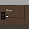 Modern Wooden Kitchen Interior With Built-in Oven Shelves Lighting And Dishes