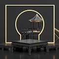 Chinese Style Commercial Display Equipment With Golden Frame And Carved Platform Decorative Elements