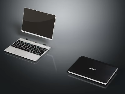 Modern 2 in 1 Silver Laptop With Detachable Screen And Closed Black Acer Device 3d model