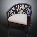 Dark Wooden Armchair With Carved Openwork Design Curved Armrests And Light Padded Seat