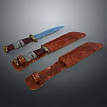 Handmade Blue Blade Knife with Textured Leather Handle and Brown Leather Sheaths