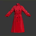 Stylish Red Long Trench Coat With Double Breasted Design And Stand Collar