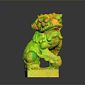 Traditional Chinese Stone Lion Statue Standing On Square Base With Intricate Carving Details