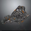 3D Rendered Mechanical Device With Metallic Texture Gear Like Structure And Orange Detail Lines